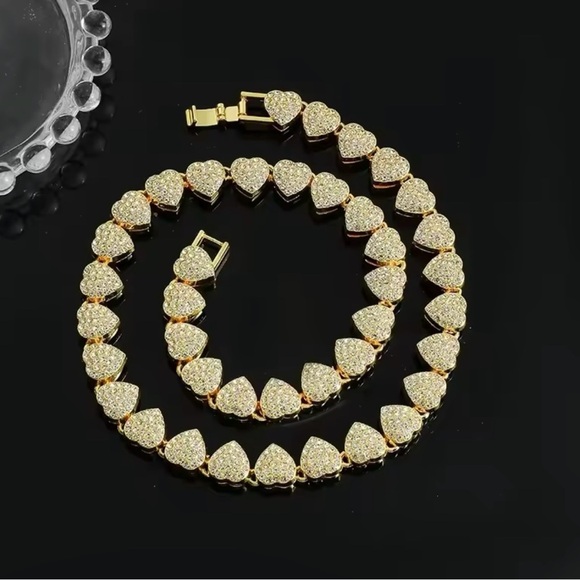 Heart Shape Cubin Chain Necklace Iced Out Men Jewelry 18” - Picture 1 of 11